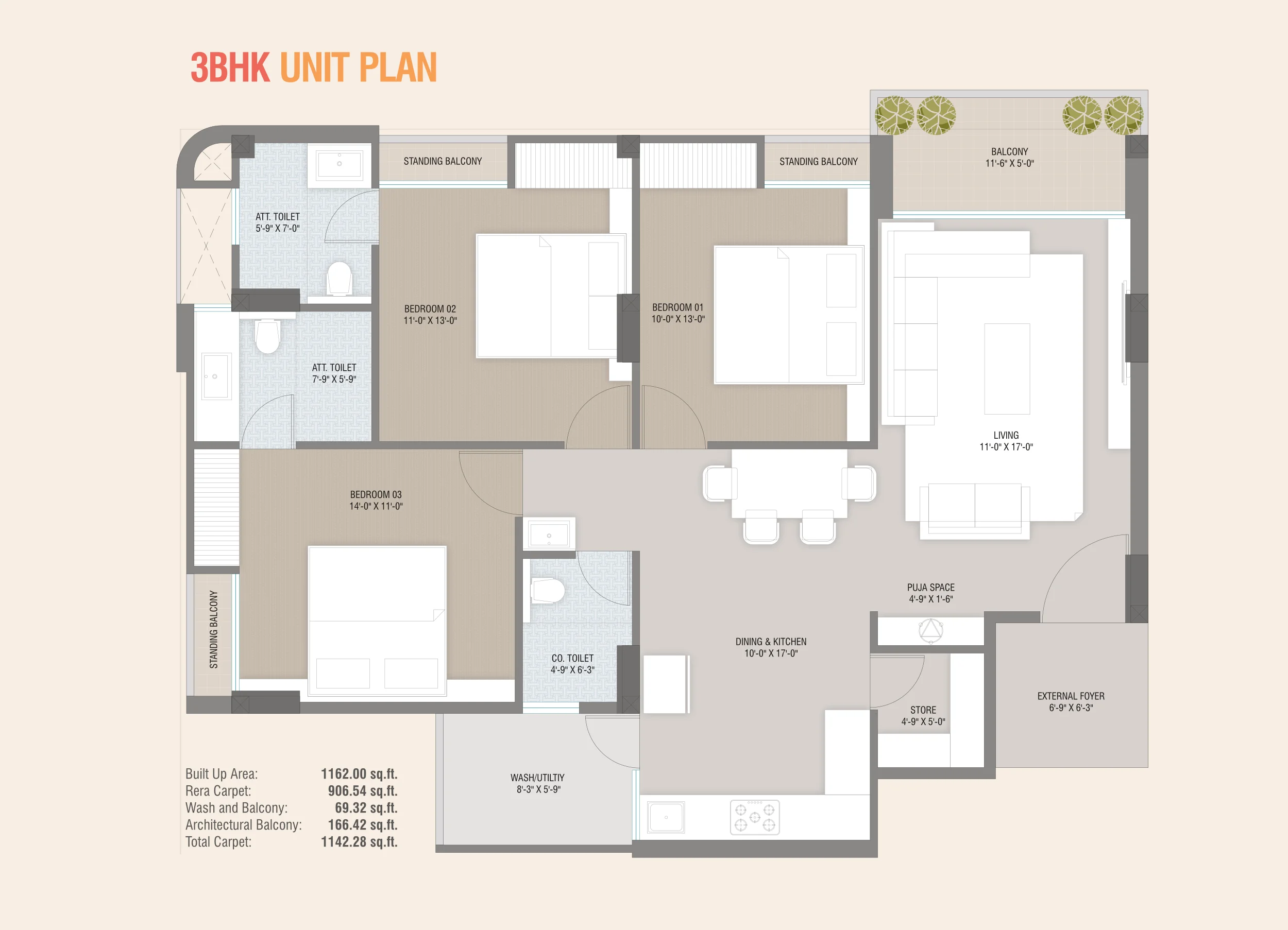 3BHK Unit Plan